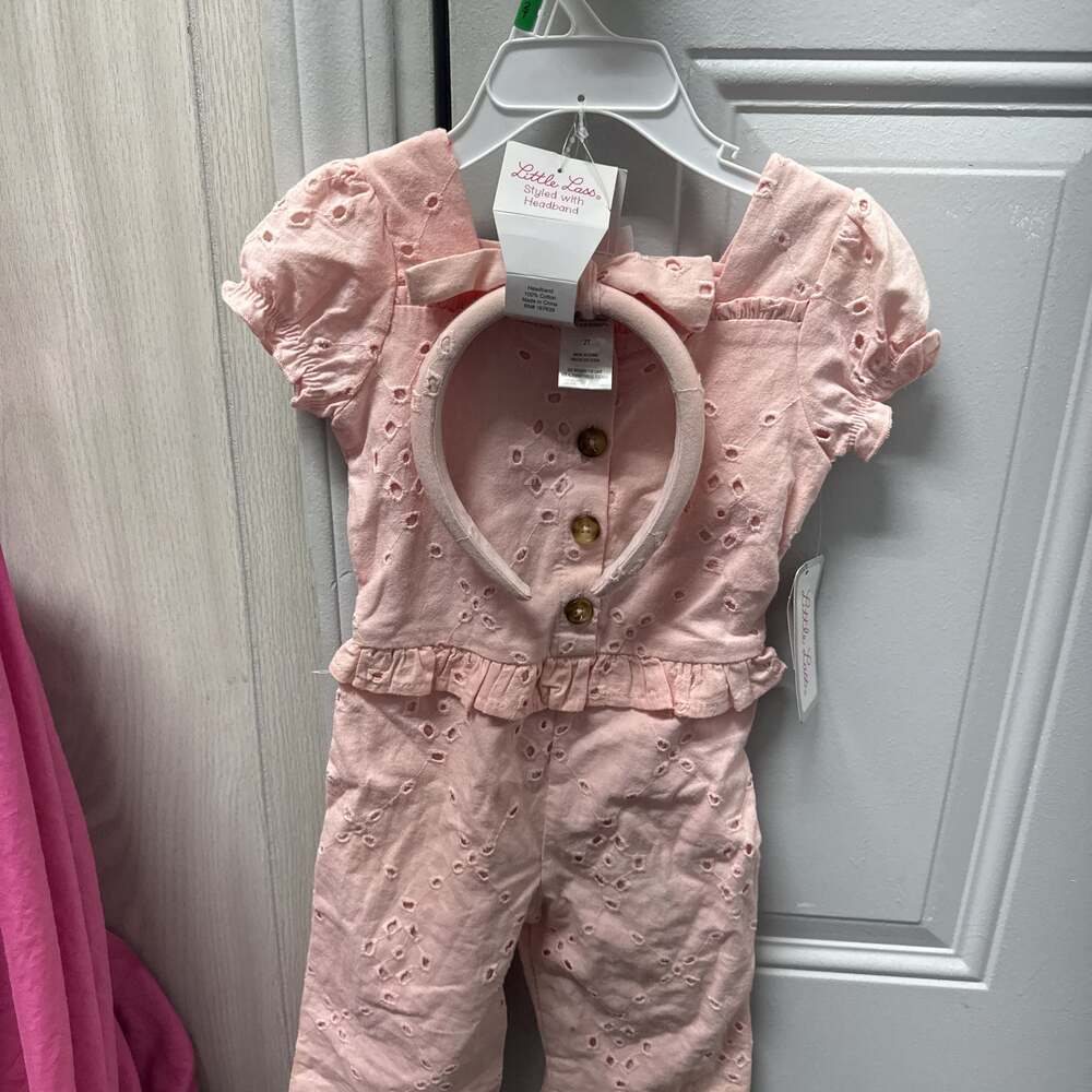 Little Lass Baby Girls' Pink Eyelet 2-Piece Outfit with Bunny Accessory